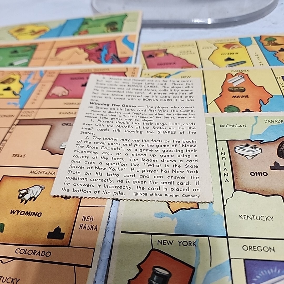 1956 Geography Lotto Game Vintage Milton Bradley 48 United States Complete