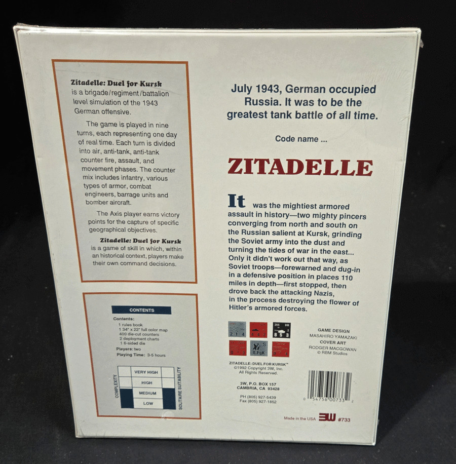 Vintage 1992 Zitadelle Duel For Kursk WWII Strategy War Board Game 3W Games