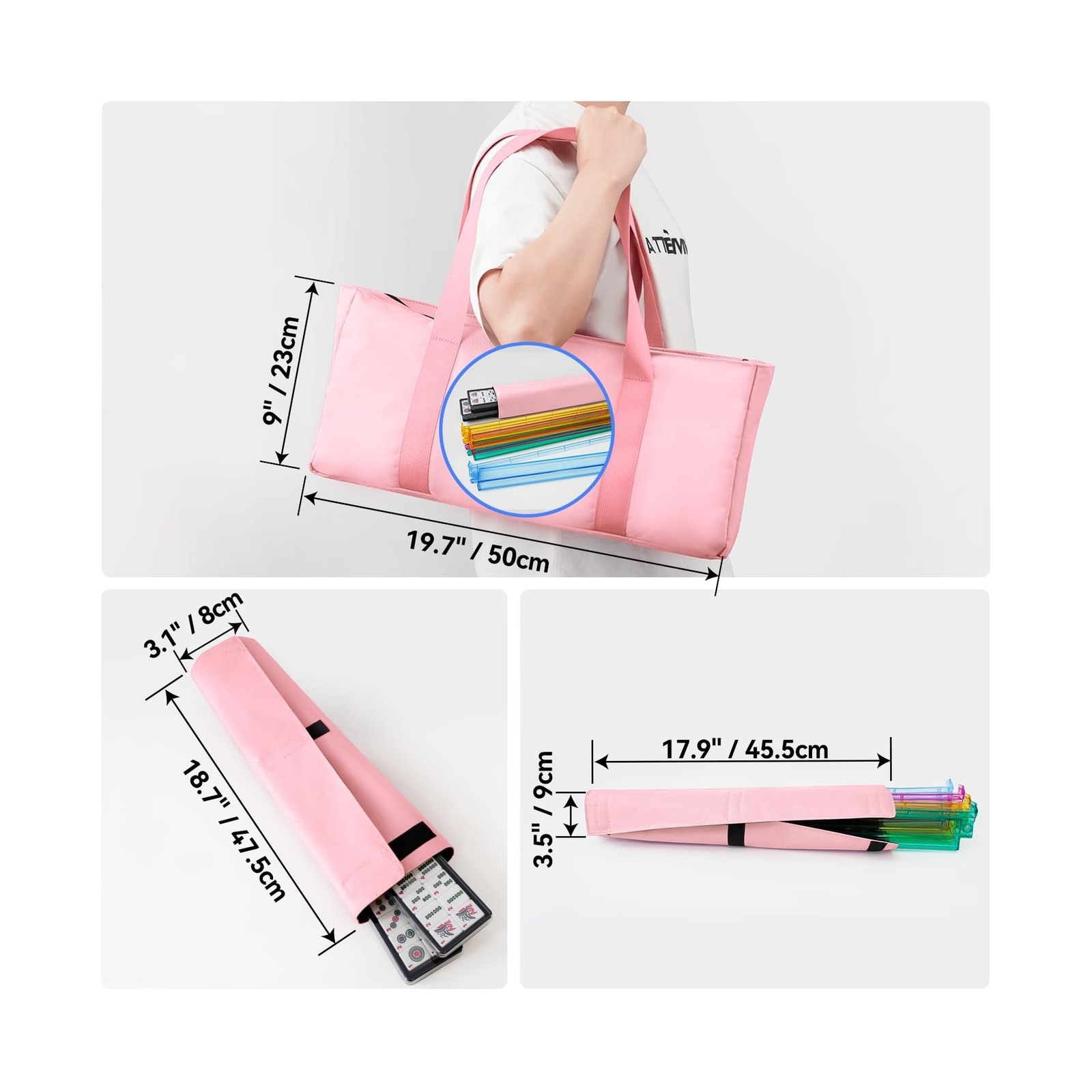 American Mahjong Game Set with Pink Carrying Bag,166 Premium White Tiles (1.2…