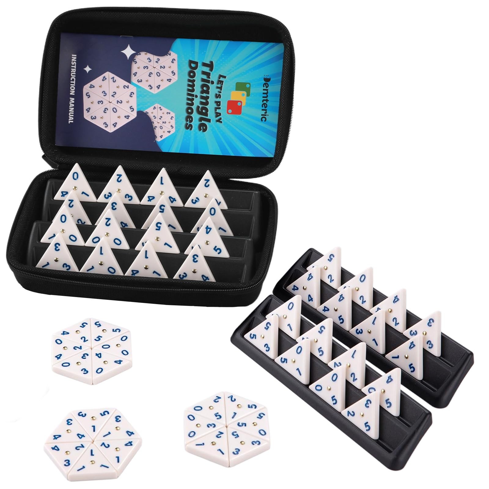 Triangle Domino Game Set with 4 Holders Travel Case | 56 Upgrated Triangular …