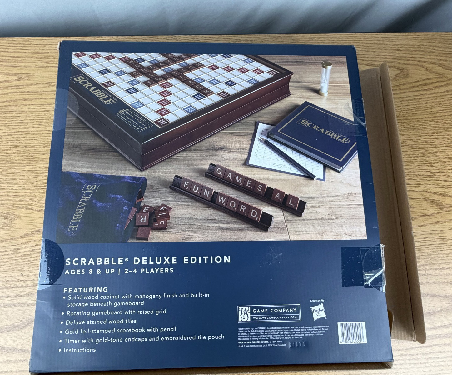 Scrabble Deluxe Classic Edition Wood Rotating Turntable Board Game Open Box