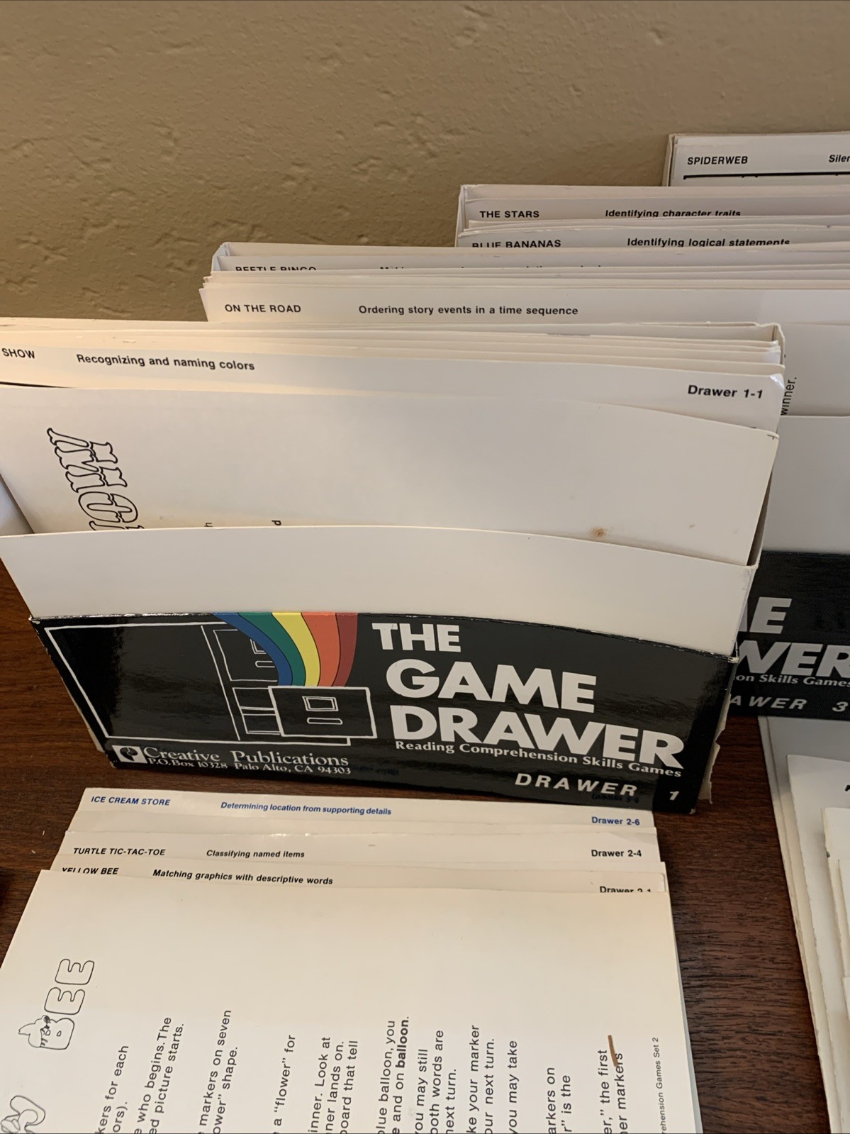 VINTAGE “THE GAME DRAWER” SETS 1,half 2,3,4,7,8-READING COMPRESSION SKILLS GAMES