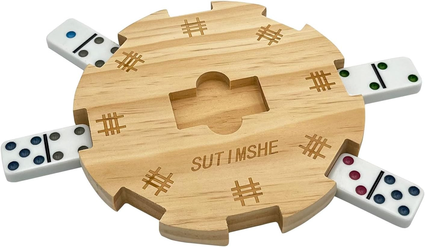Wooden Hub Centerpiece for Mexican Train Dominoes Game with Felted Bottom (Up to