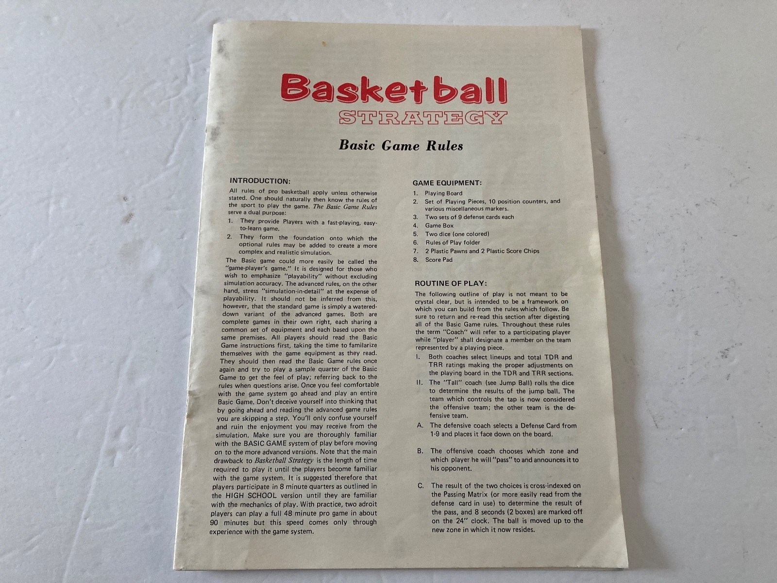 Vintage 1974 Avalon Hill Sports Illustrated Basketball Strategy Game