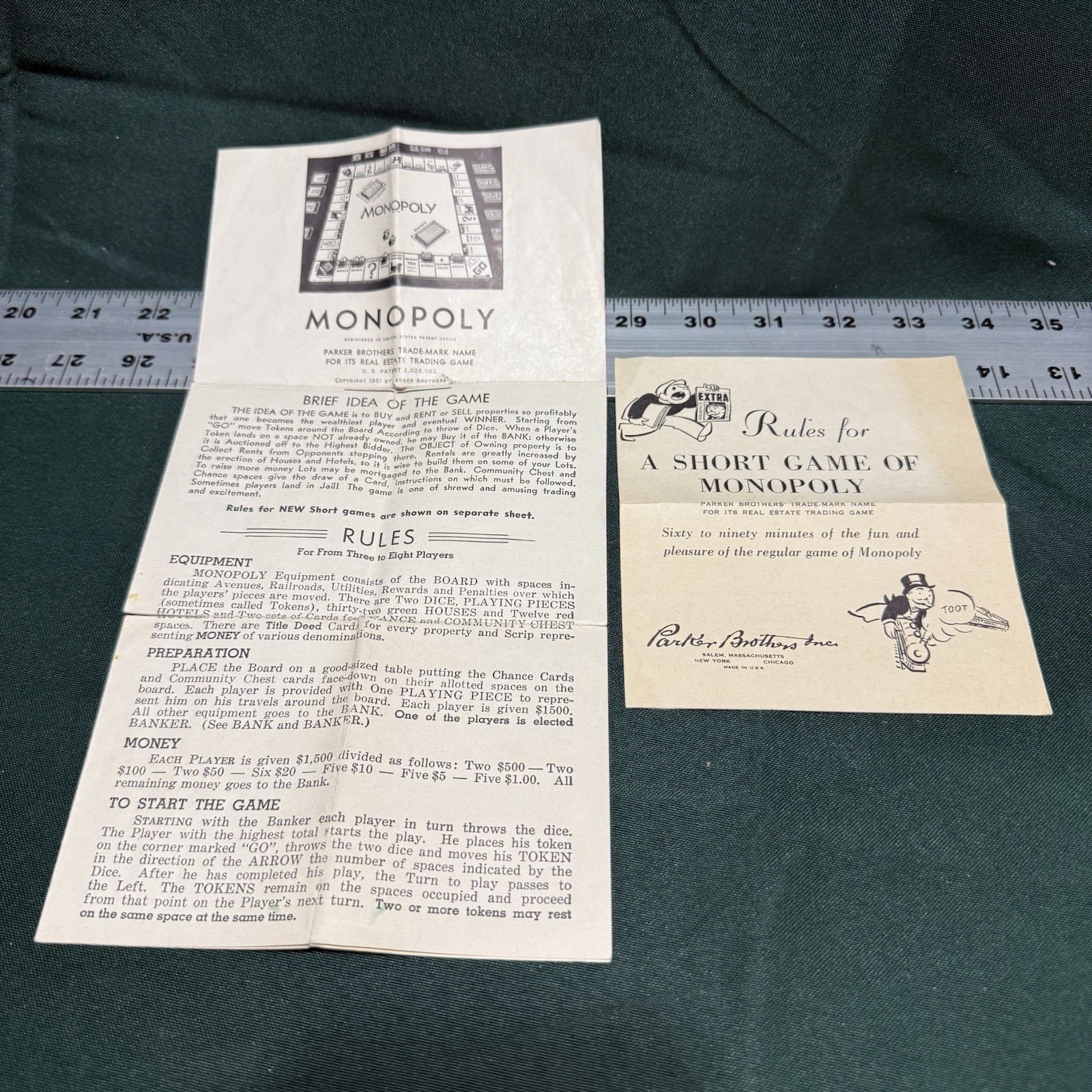 Parker Brothers Monopoly 1951 Board Game Complete with Box Money Cards-NO BOARD
