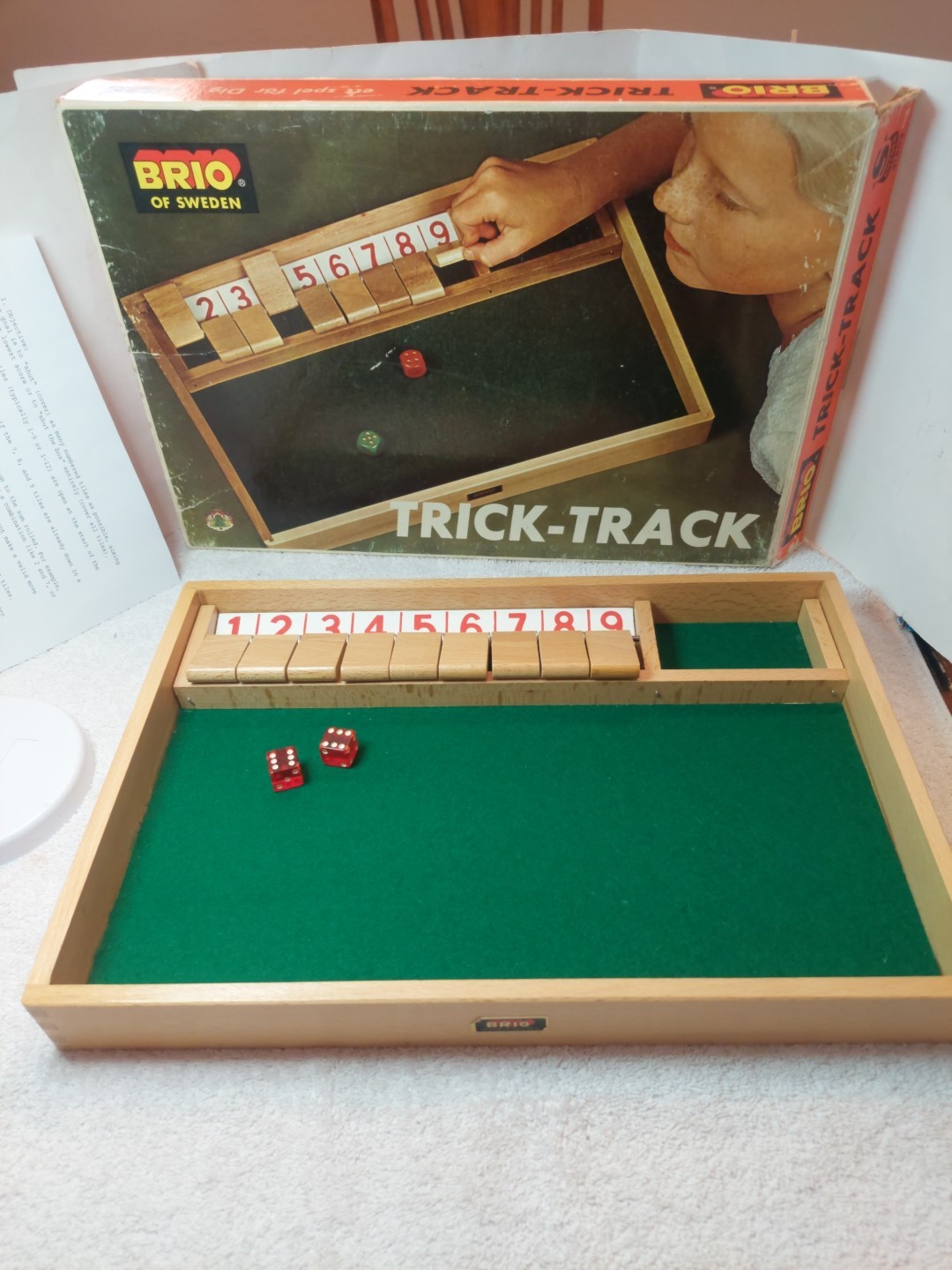 Vintage Brio of Sweden Trick-Track Dice Board Game Shut The Box Original *READ*