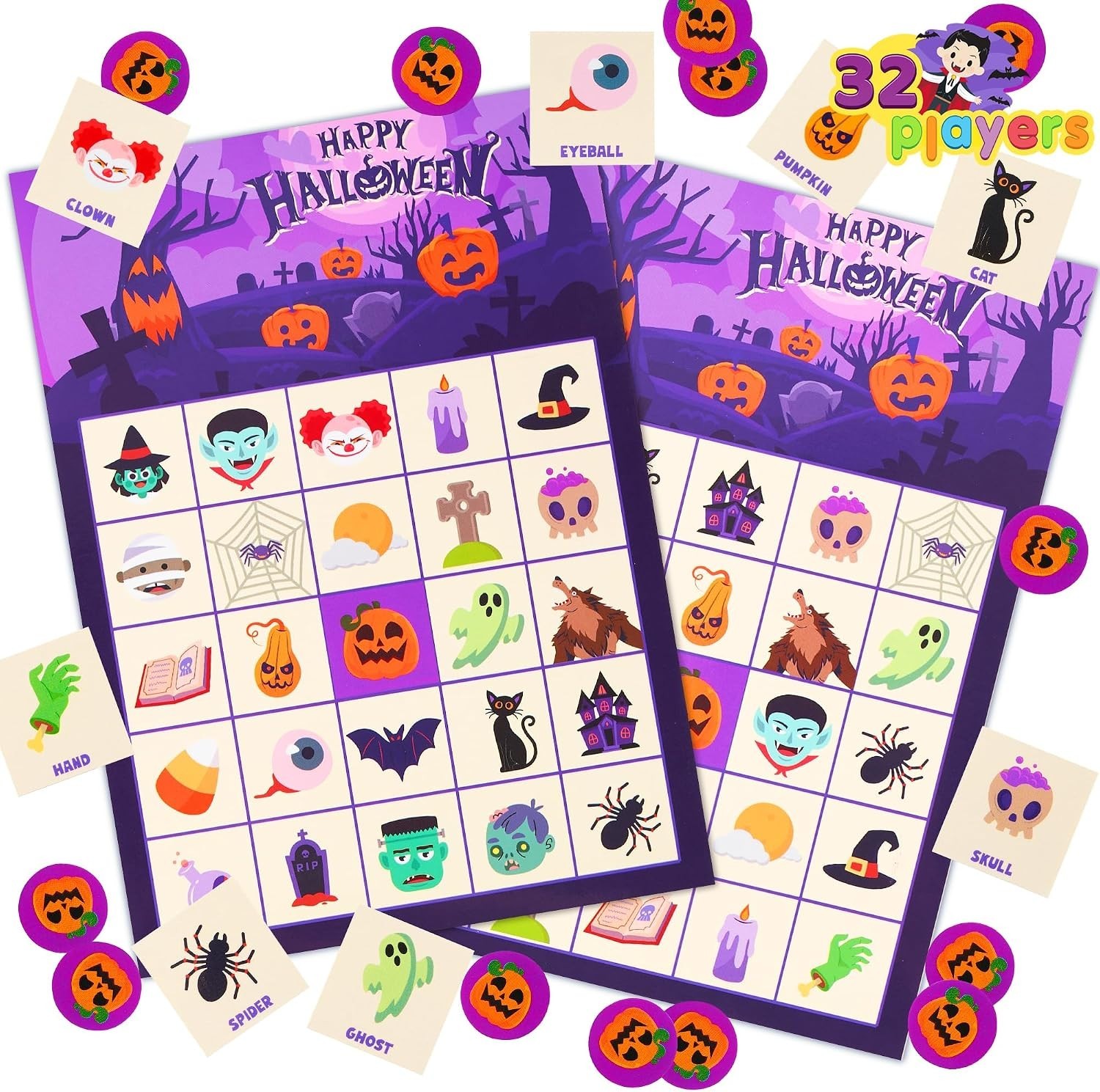 Complete Halloween Bingo Set for 32 Players – Perfect for School & Family