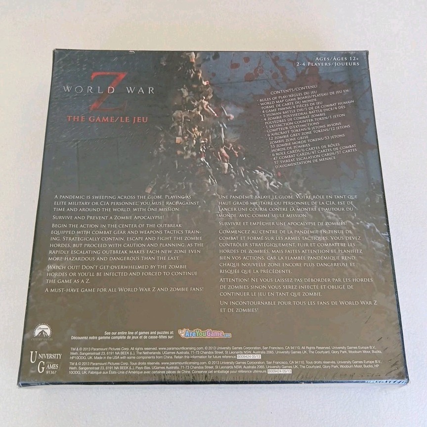 World War Z Board Game/Le Jeu 2013 Sealed Rare English/French Edition