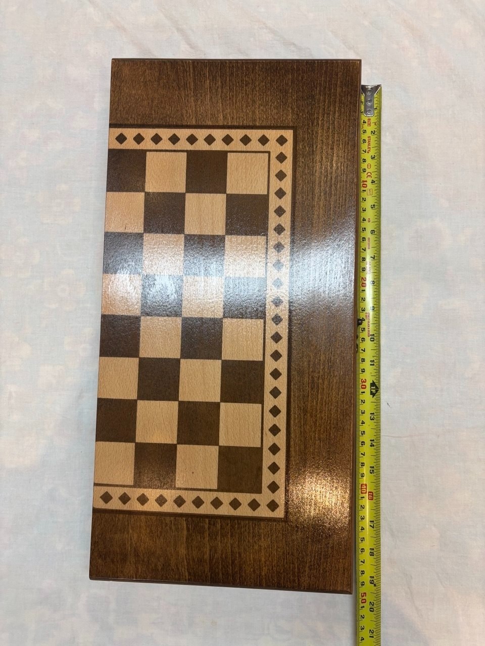Handmade Wooden Backgammon Set Inlaid Marquetry Folding Board with Fabric Bag