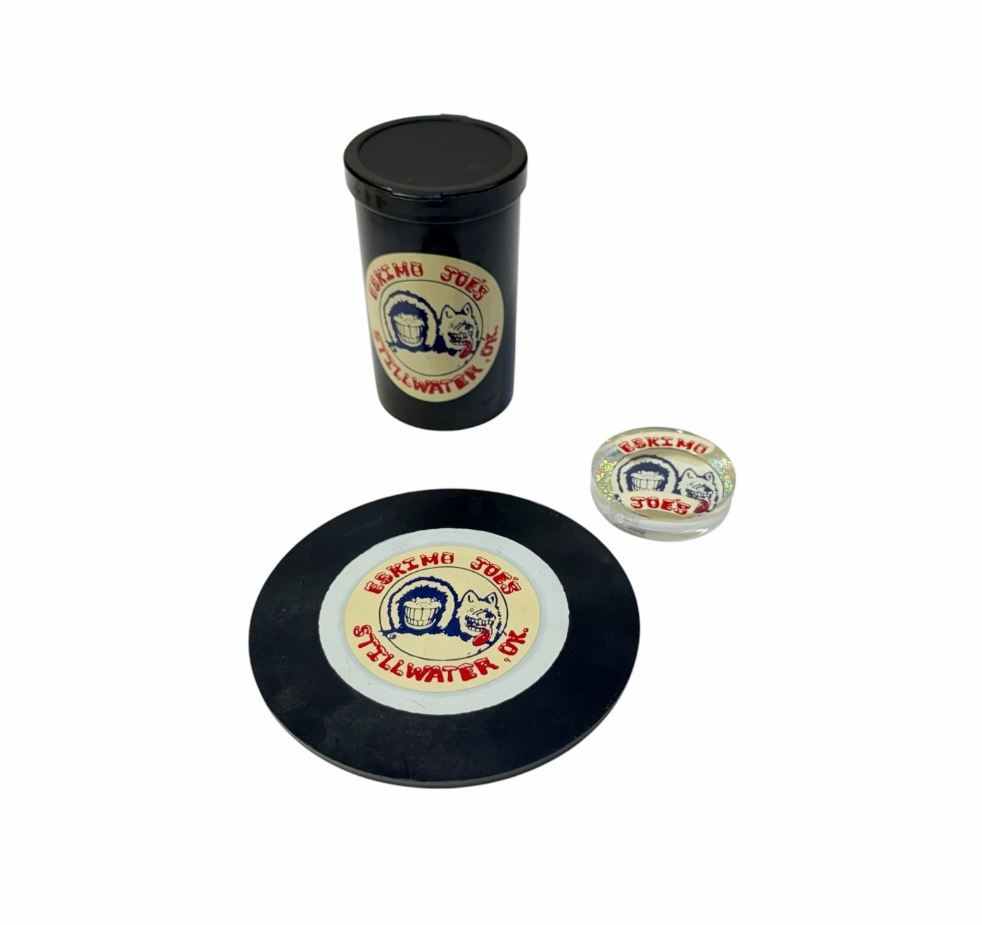 Vintage Lot of 3 Eskimo Joe’s Stillwater OK Pog Container Slammer & Plate