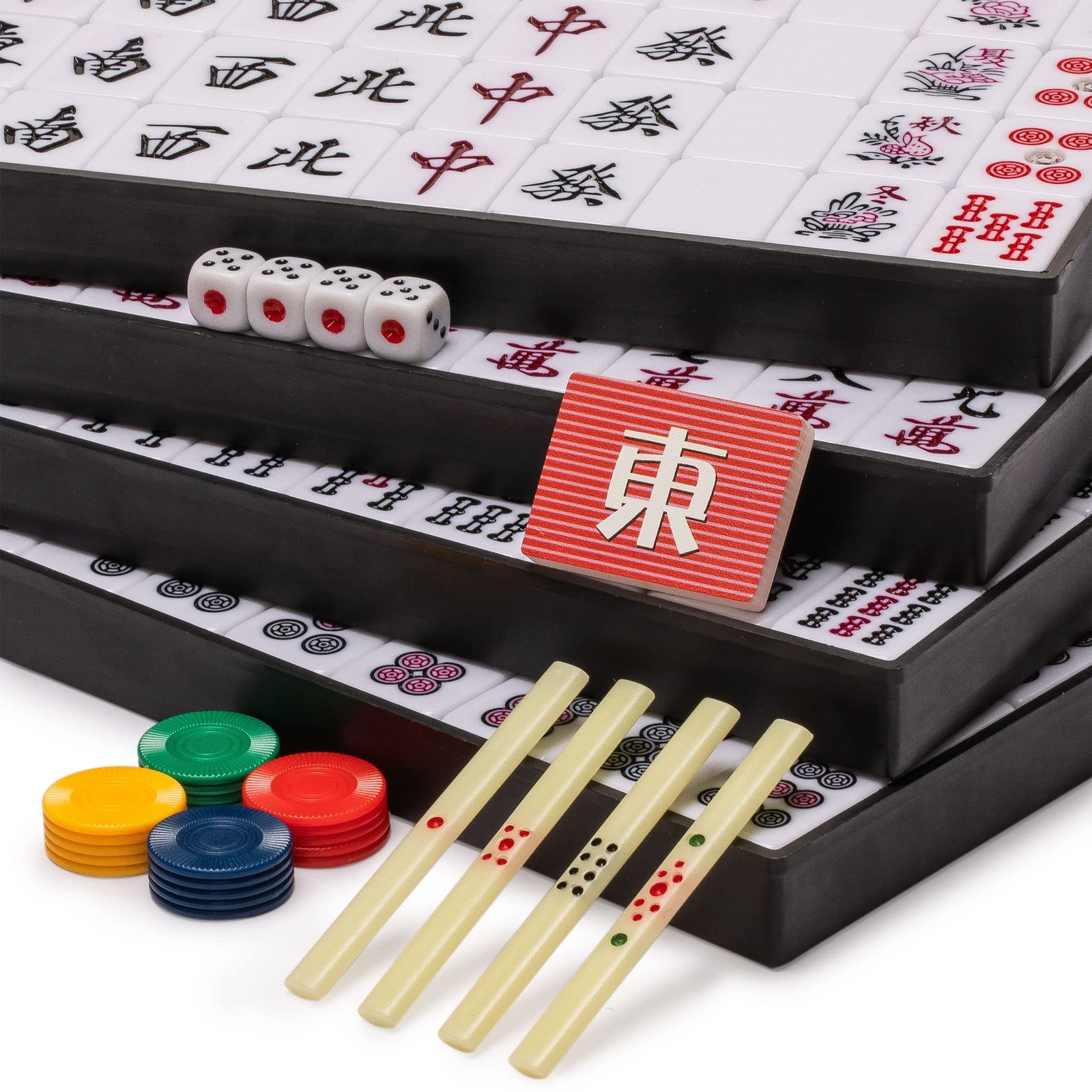 Yellow Mountain Imports Japanese Riichi Mahjong Set – Large White and Green T…