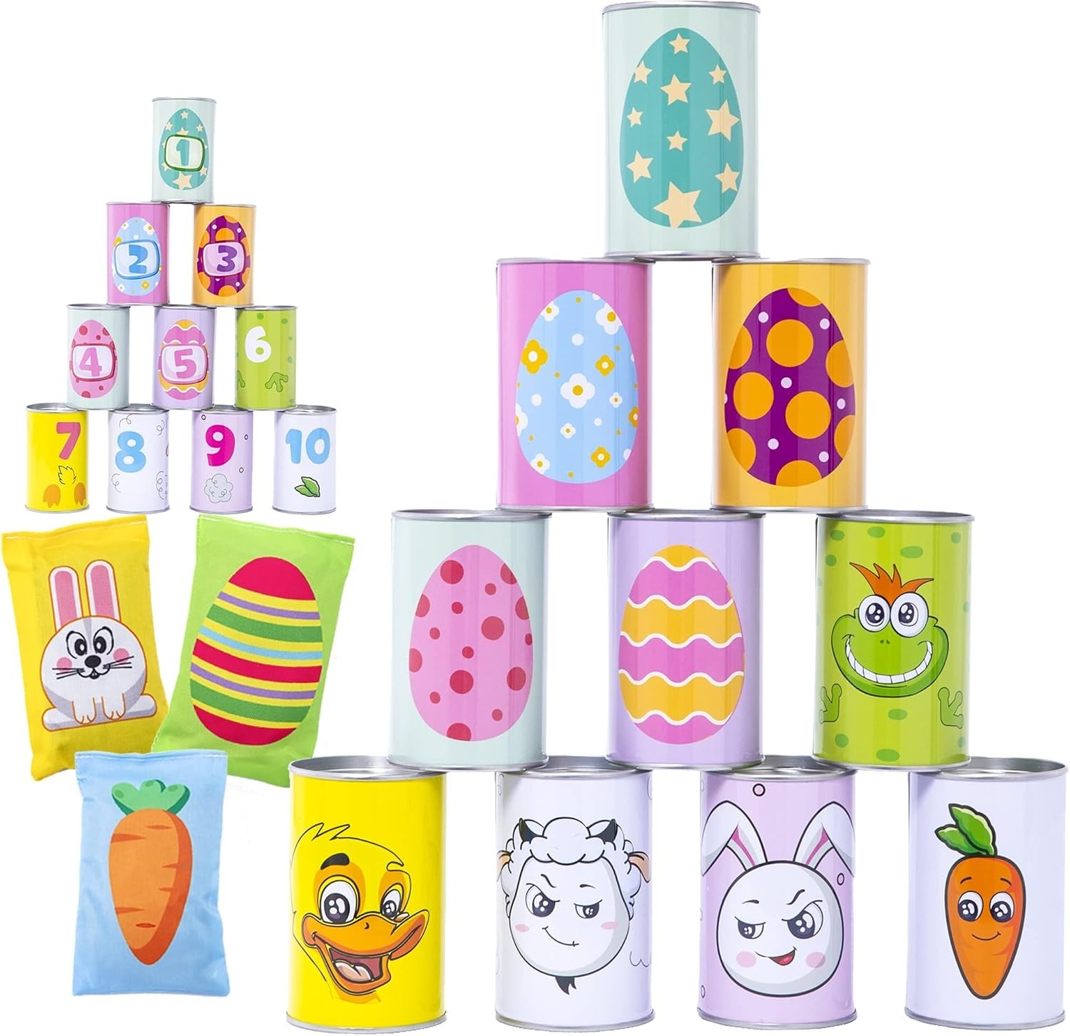 Easter Carnival Knockdown Can Game Set 13 Pcs Kids Adults Indoor Outdoor Fami…