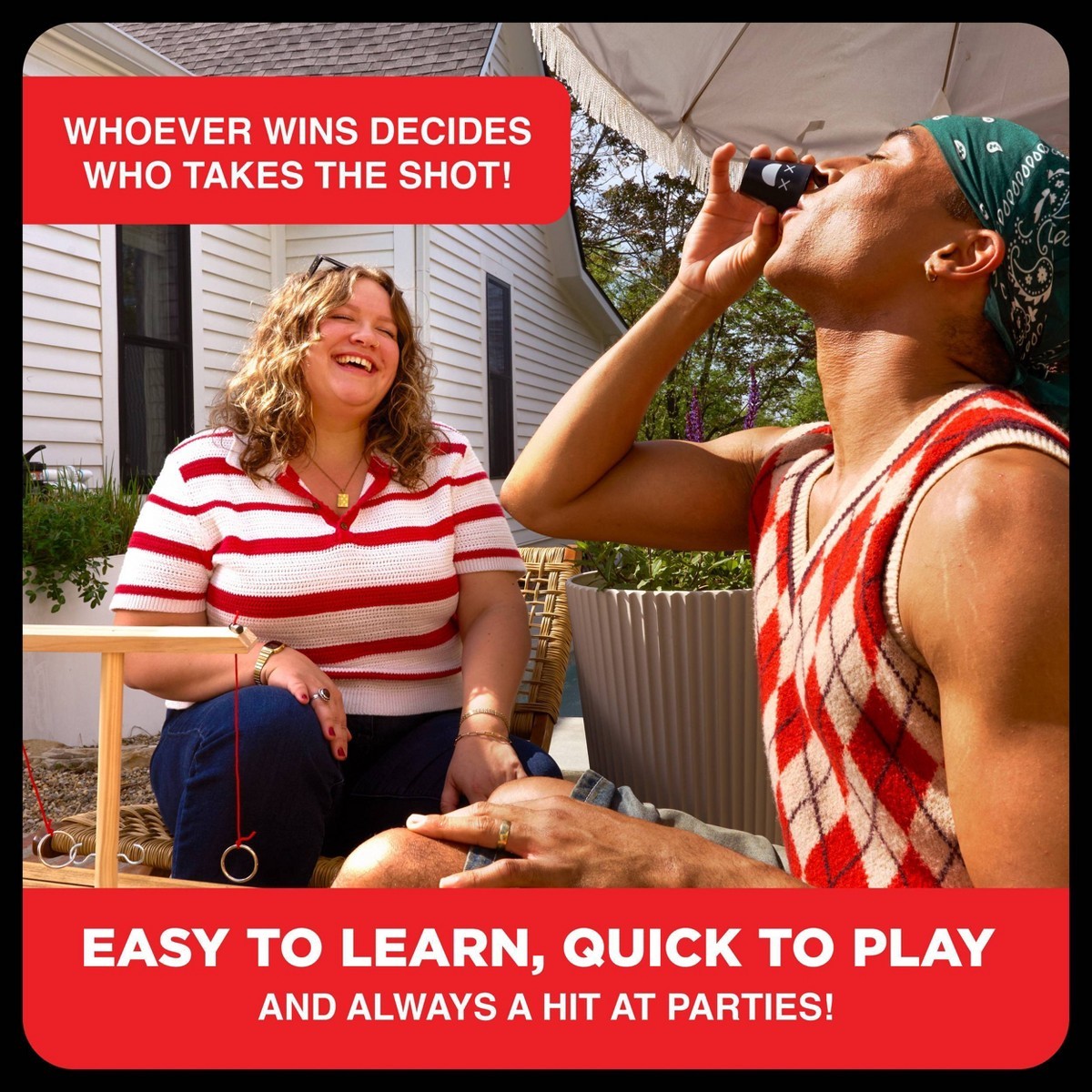 What Do You Meme? Buzzed 4-Way Hook & Ring Toss Game – Wooden Party Game