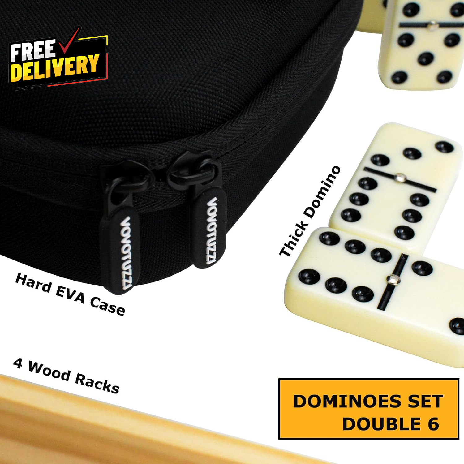 Jumbo Double 6 Dominoes Set for Adults Kids 28 Ivory Domino Tiles with 4 Wood…