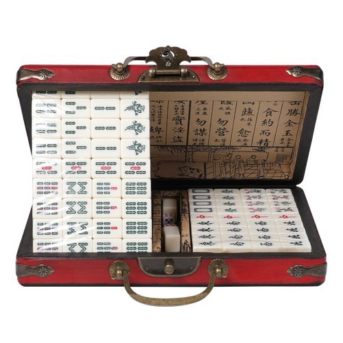 Vintage Chinese Mahjong Set Traditional 144 Tiles Mah-Jong Game Set w/ Case Box
