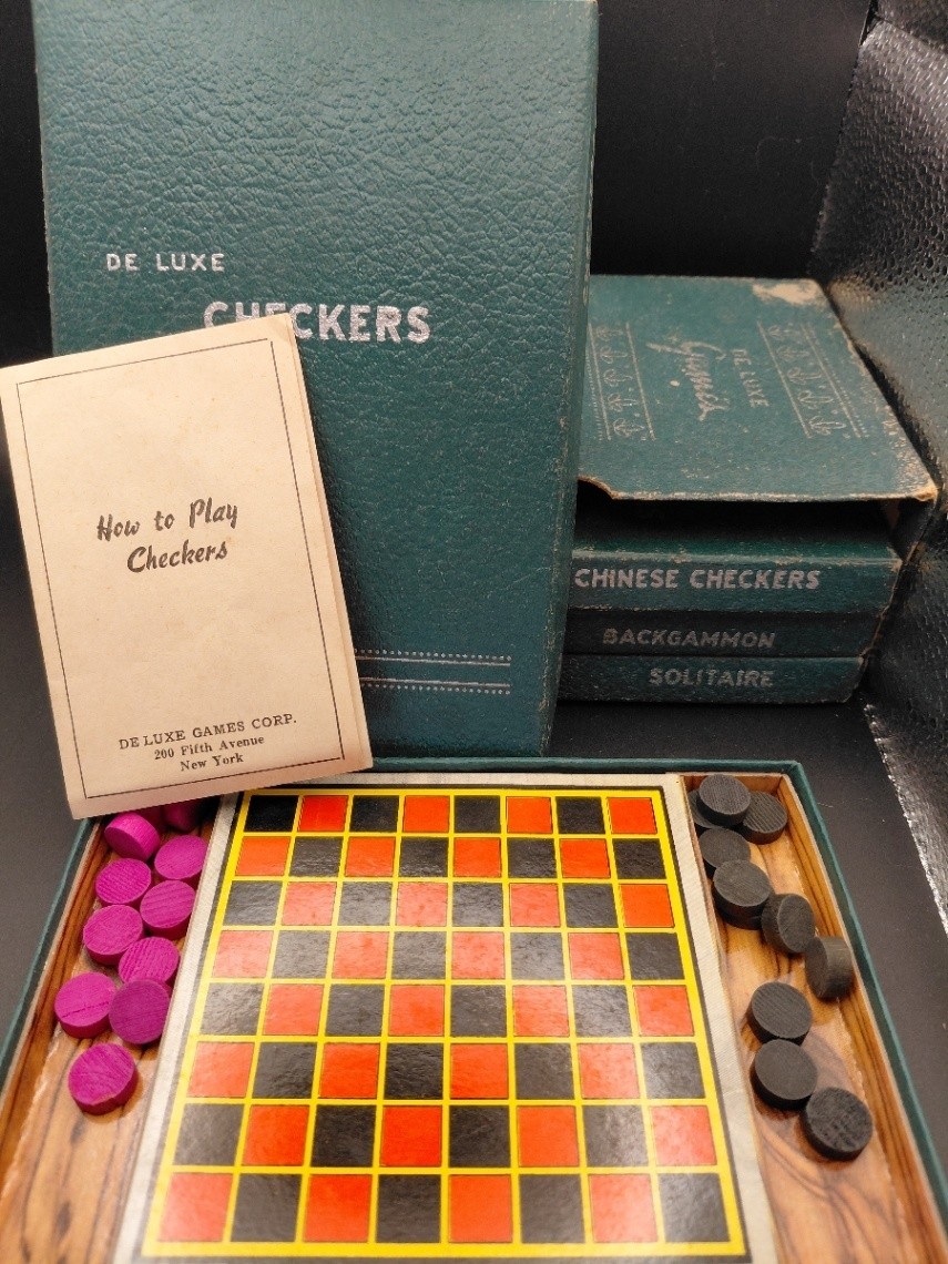 Vintage De Luxe Games Mini Travel Game Set Backgammon Checkers Solitaire
