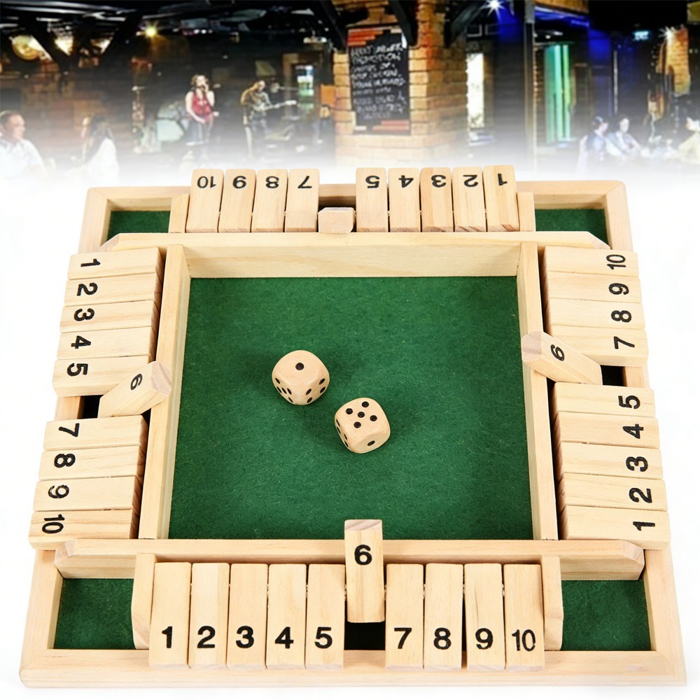 Shut The Box Dice Game Wooden 4 Sided Classic Family Math Game US STOCK