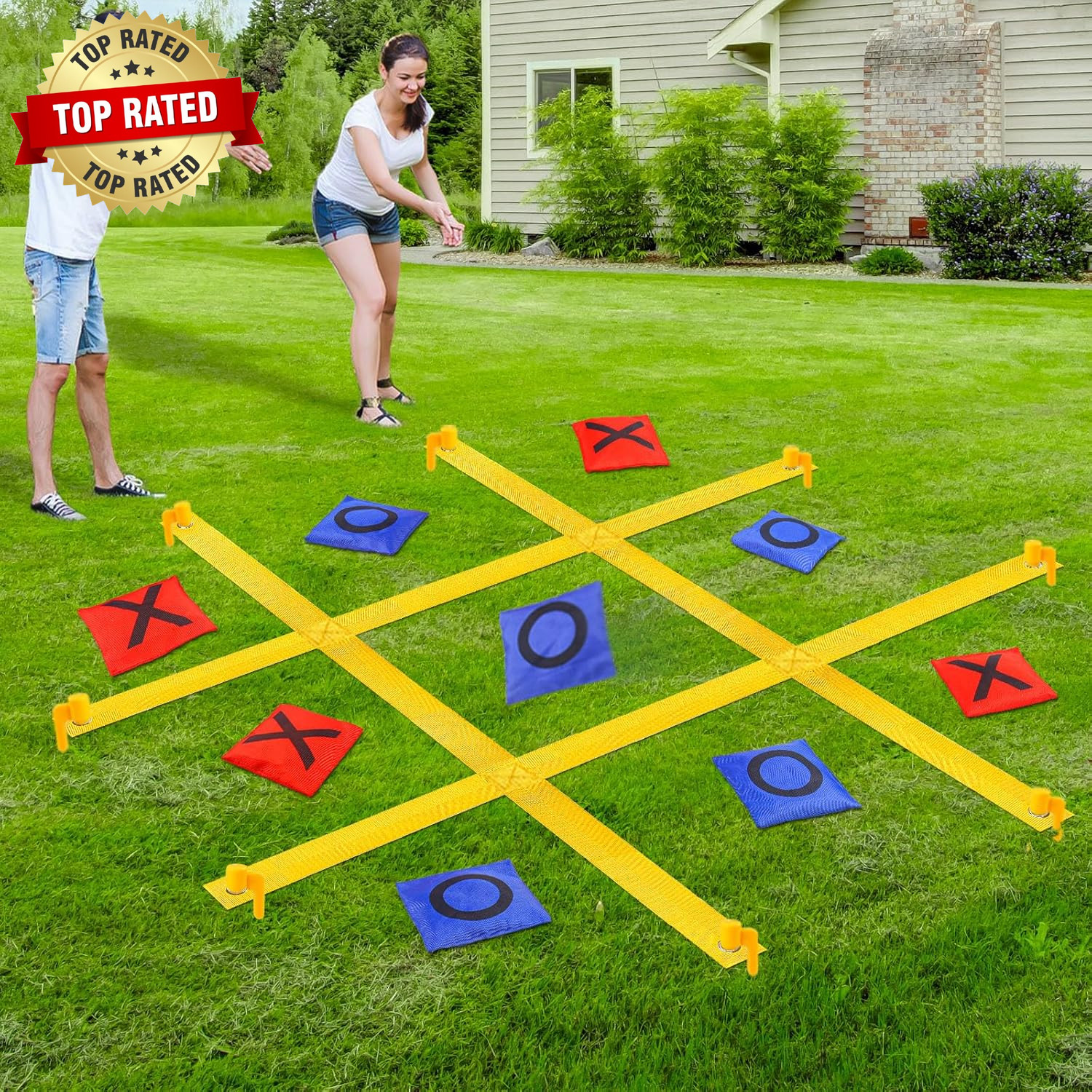 Giant Tic Tac Toe Outdoor Games for Kids Adults Family, Portable Tic Tac Toe Bea