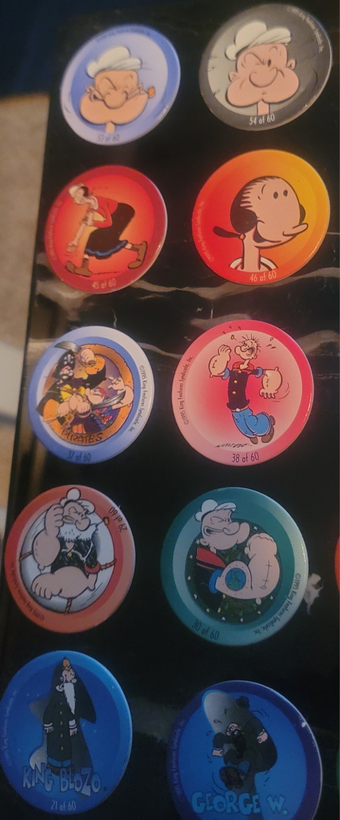 1995 Popeye POGs Complete Set (1–60) + Hot Pink Tube Vintage 90s Milk Cap Game