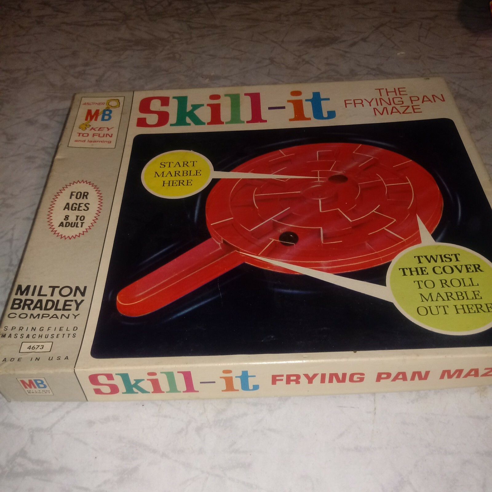 Vintage 1966 Milton Bradley Skill-it Frying Pan Maze Game, Original Box & Marble