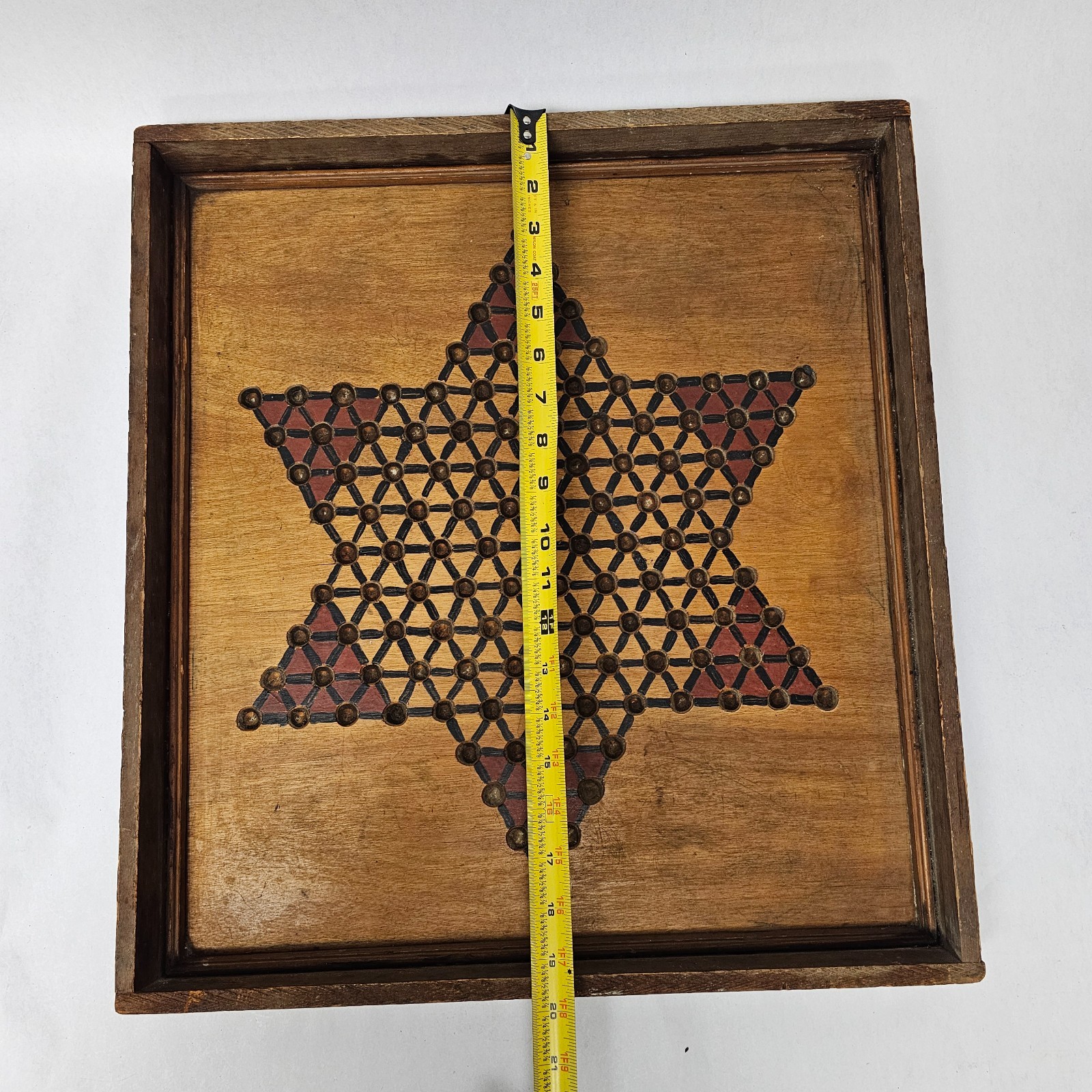Vintage Wooden Chinese Checkers Board Game Double Sided Handmade Wood