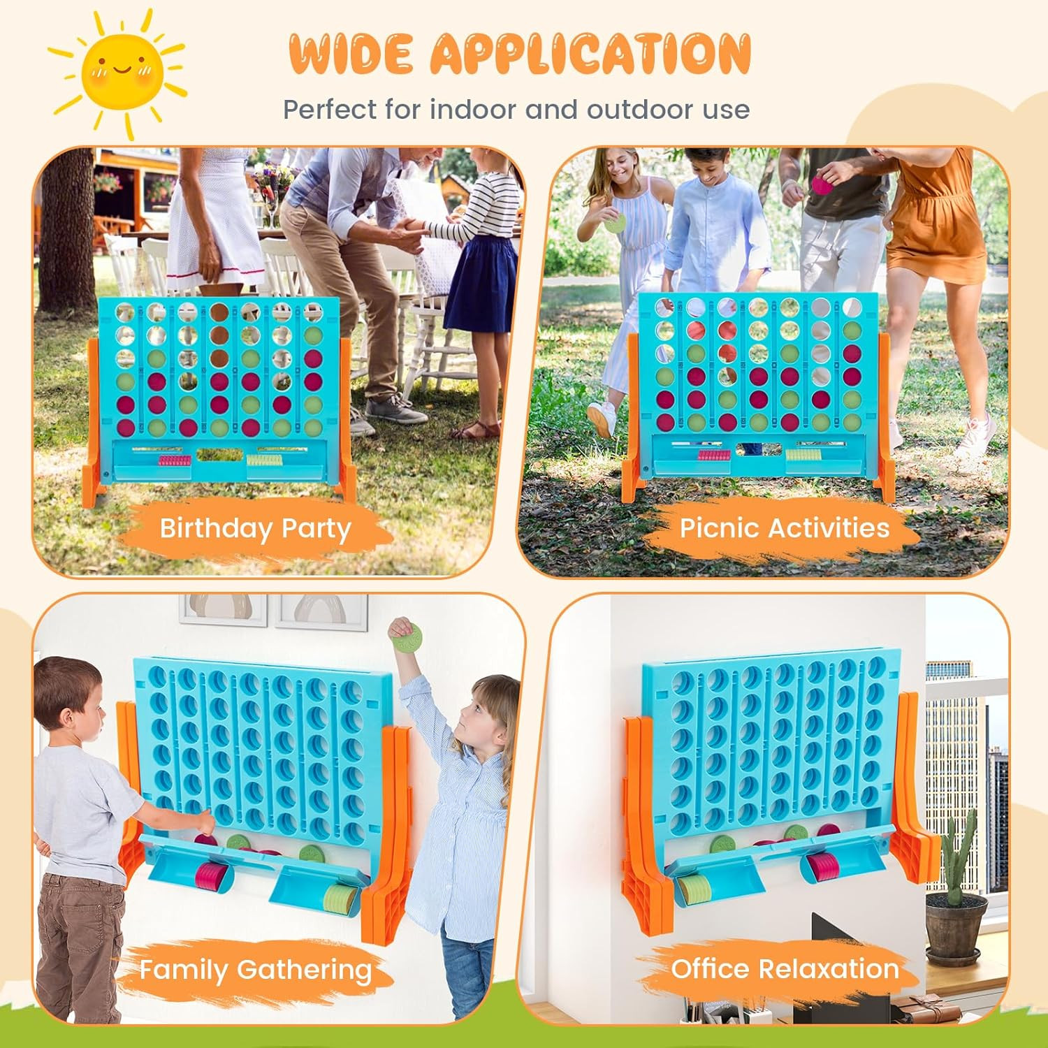 Giant 4-In-A-Row, Wall Mounted & Tabletop Four Connect Game, Indoor Outdoor Boar