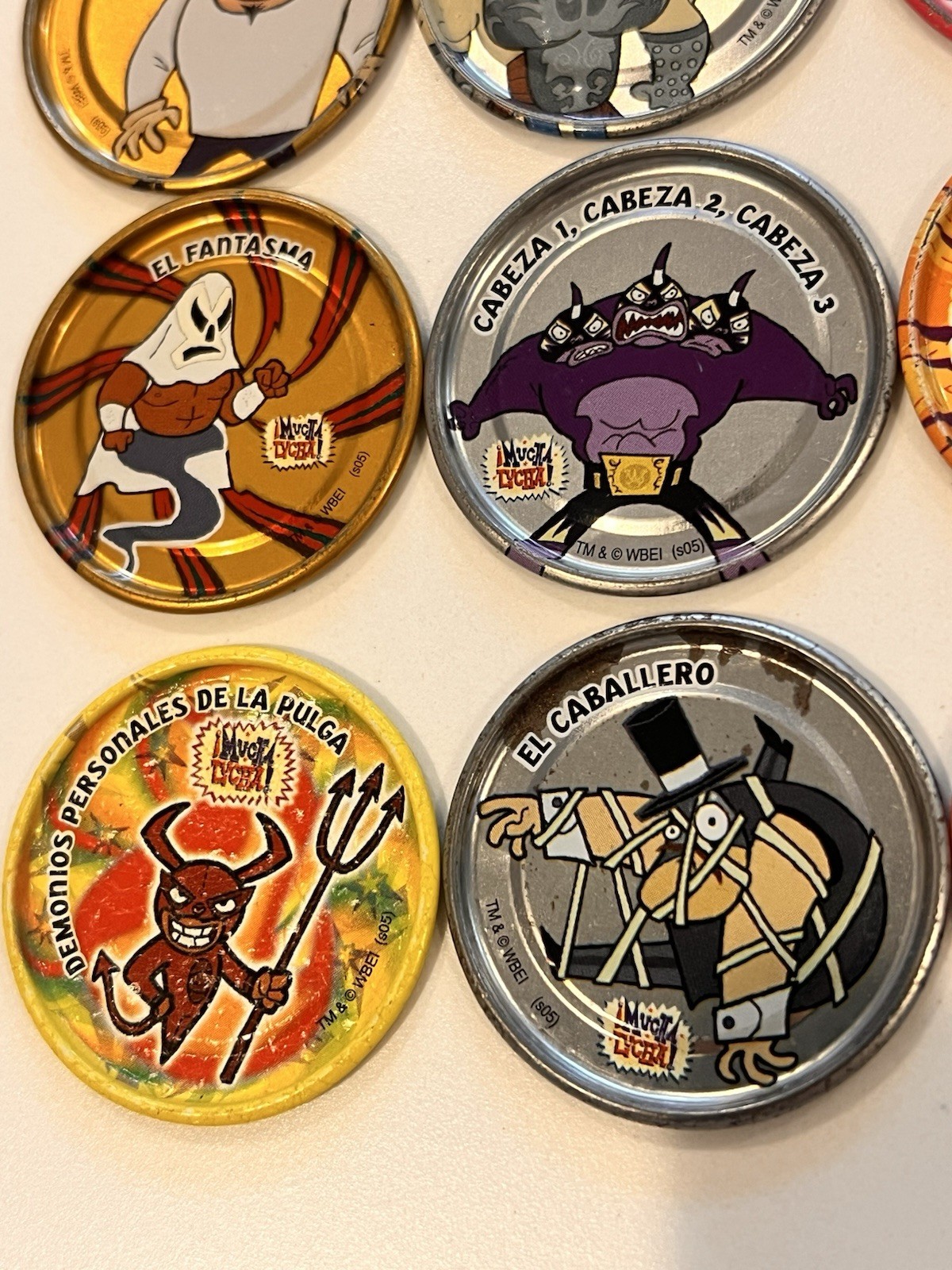 Lot 15 Vintage ¡MUCHA LUCHA! Metalix Tazos Metal Pogs Perro Kelvin Cabeza Rare