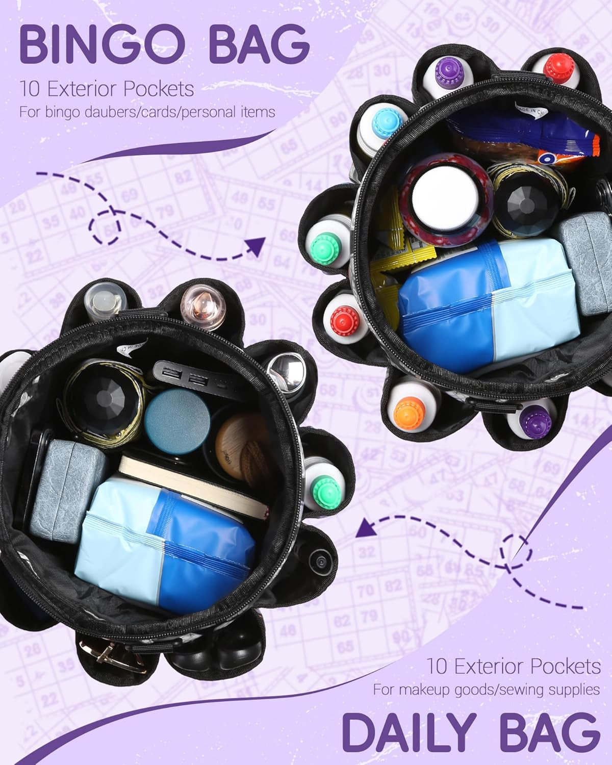 Bingo Bags with Pockets for Bingo Daubers Dabbers Dobbers Dotters Bingo Bag for