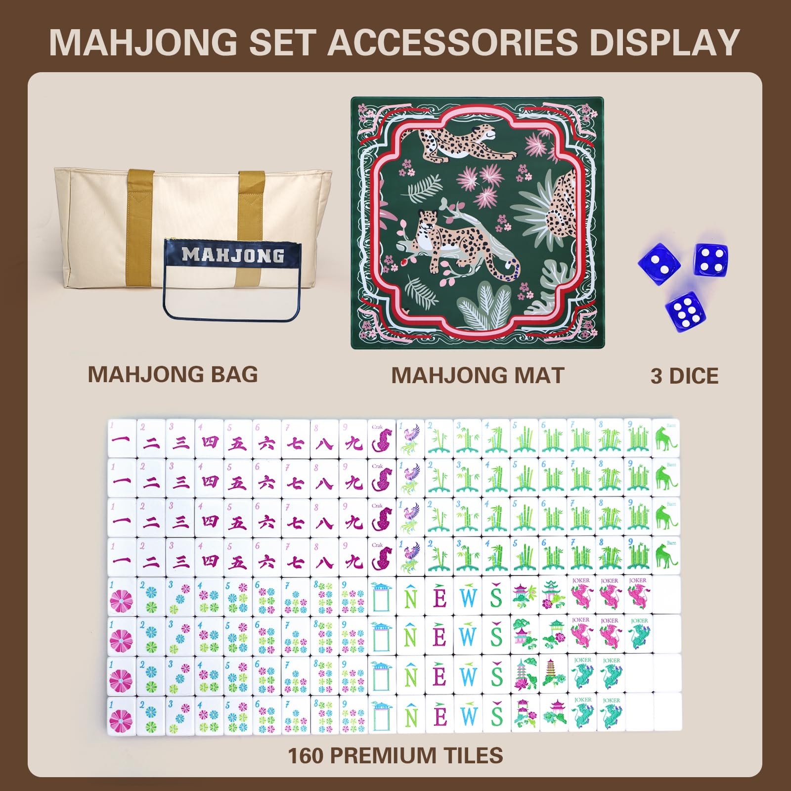 American Mahjong Game Set, Portable Carrying Bag,Acrylic 160 Tiles,Western Ma…
