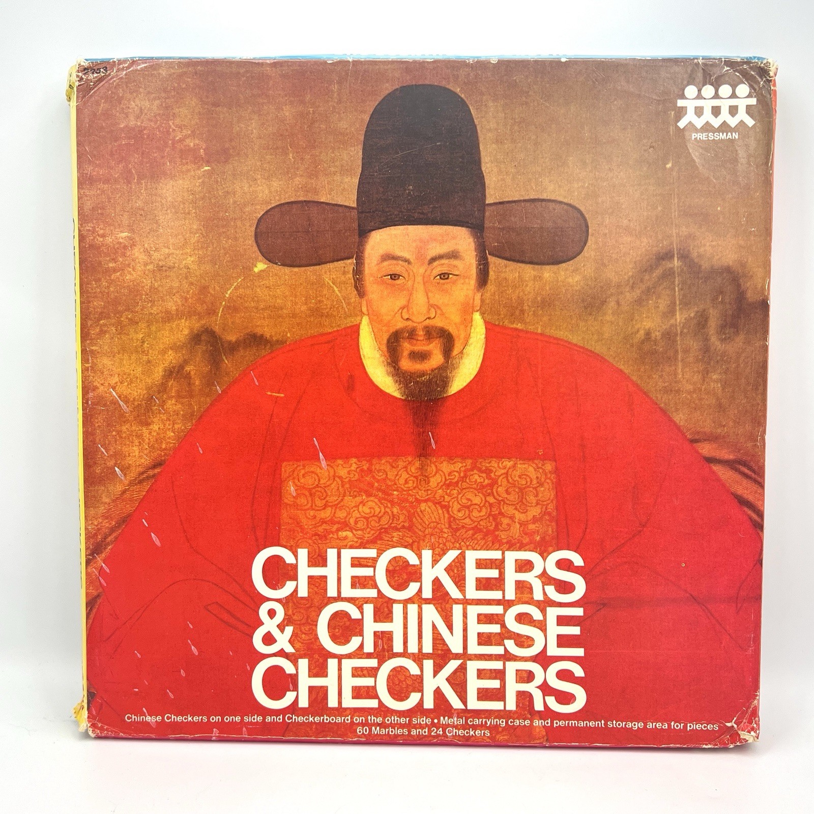 Vintage Pressman CHINESE CHECKERS /CHECKERS Tin Board 14″ Marbles