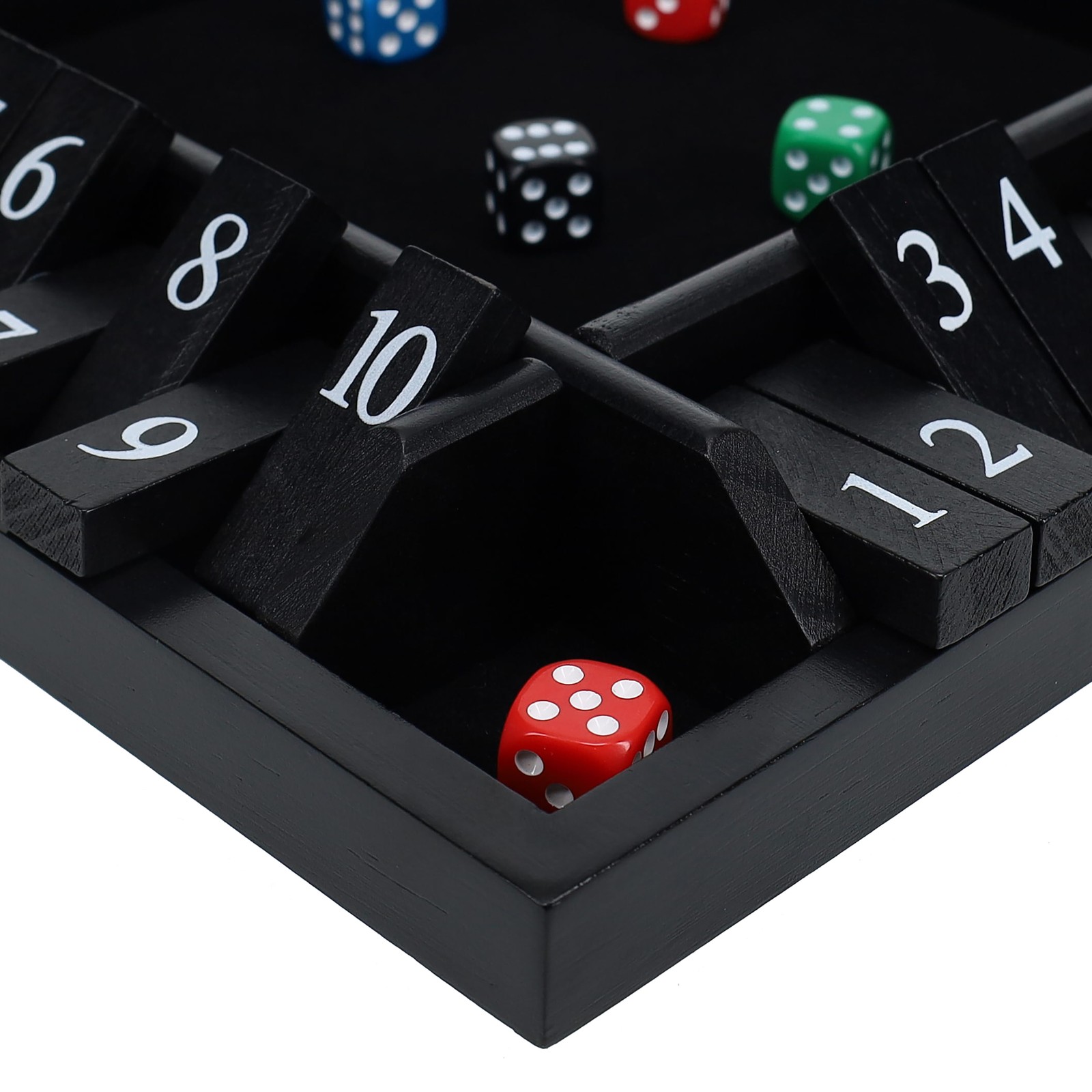 Pacific Shore Games 4 Player Shut The Box Dice Game, Black Stained Wood, 12