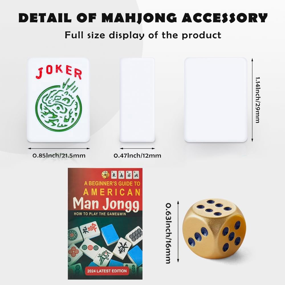 American Mahjong Tiles,166 Quality Ivory Tiles with 3 Golden Dices & Rules Instr