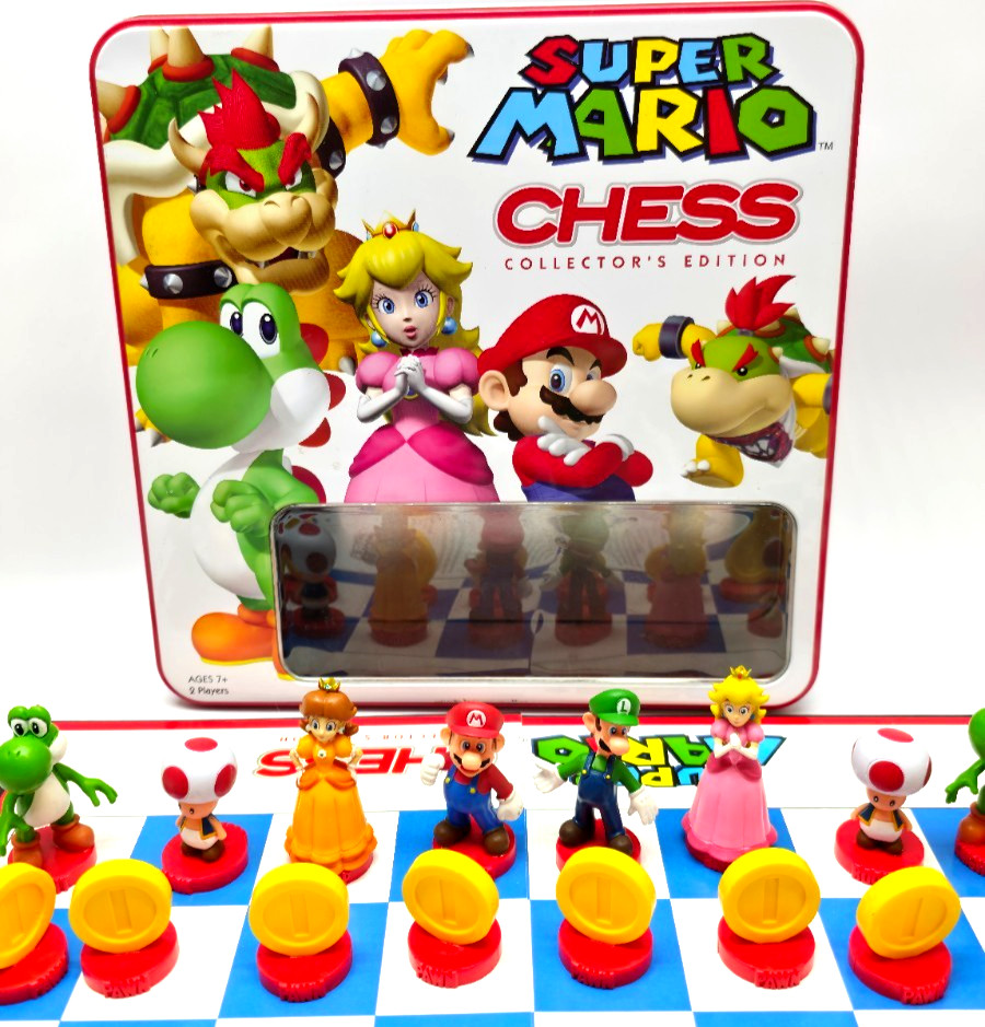 Super Mario Collector’s Edition Chess Set Metal Tin Complete Nintendo Licensed