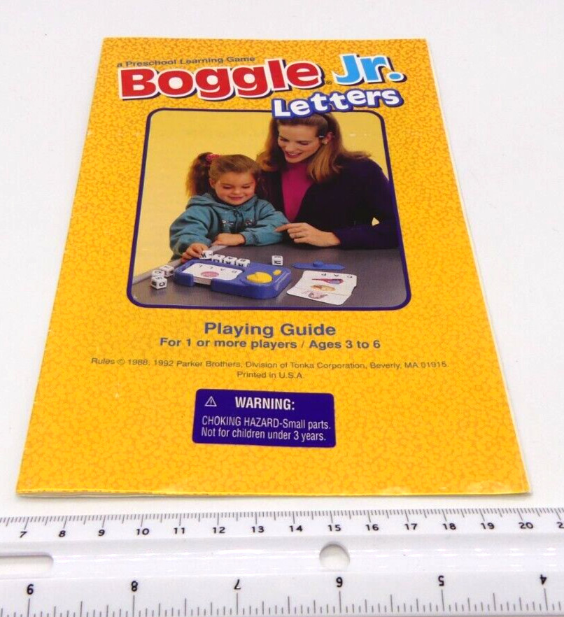 1992 Boggle Jr. Letters Board Game Instruction Manual Replacement Part Only