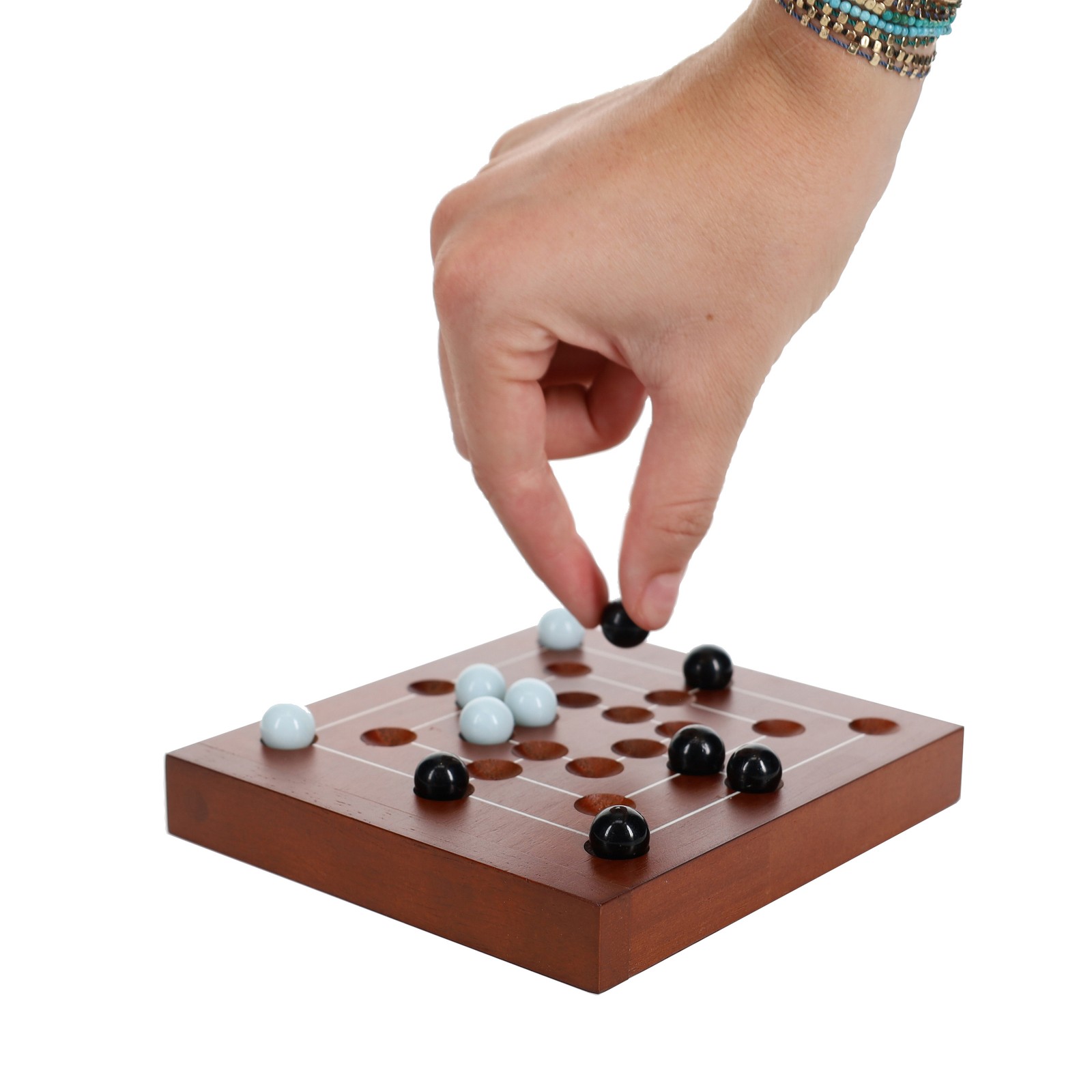 WE Games Nine Men’s Morris Wooden Travel Game with Marbles – 5 inch Travel Size