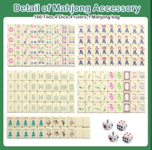 Mini American Mahjong Tile Set Include 166 0.8 Inch Mahjong Tiles 4 Dice 4 Racks