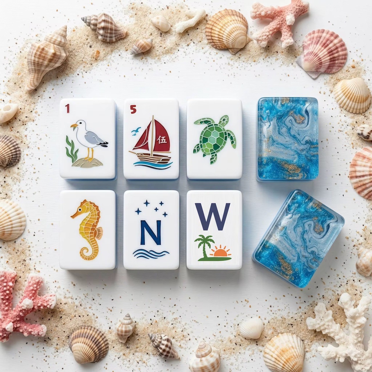 NEW Luxury Ocean Mermaid Mahjong Set 160 Acrylic Tiles Carry Bag Dice Premium