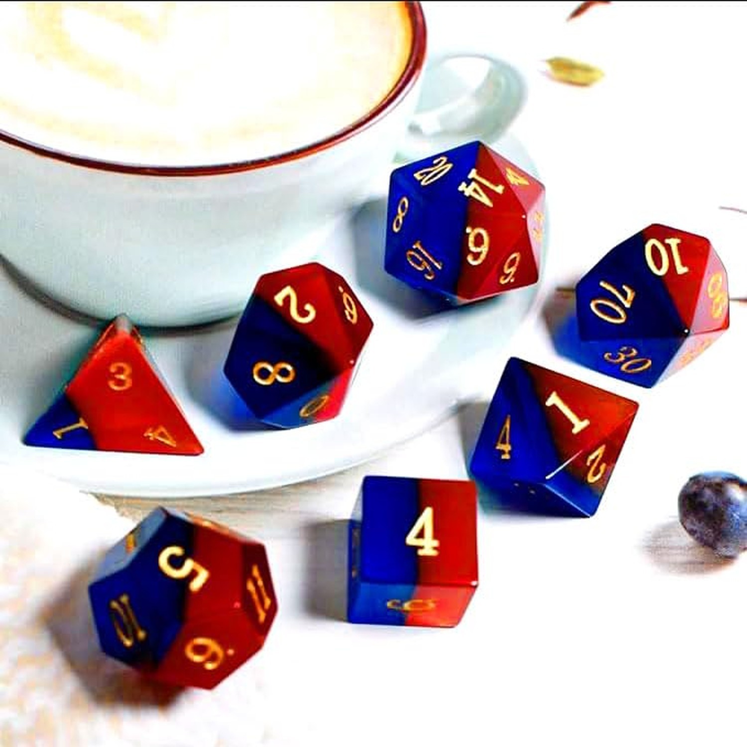 Gemstone DND Dice Set Natural Blue&Red Opal Dice Set 7Pieces D&D Dice Used in…
