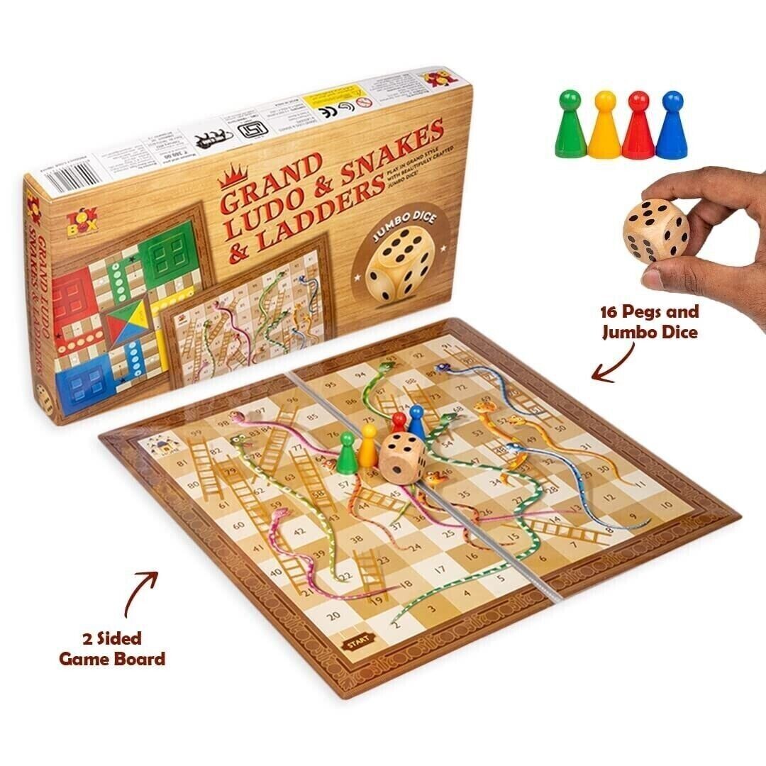 Grand Ludo and Snakes & Ladders Board Game with Jumbo Size Wooden Dice