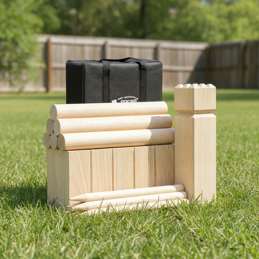 Complete Kubb Game Set: Natural Rubberwood with Travel Case for Multiple Players