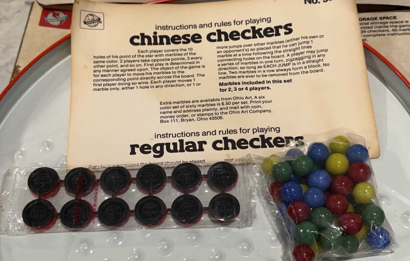 Ohio Art Chinese Checkers & Regular Checkers No. 537 Complete In Box Dragons