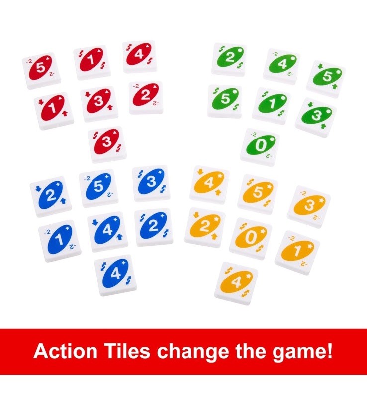 UNO Quatro Game with Colored Tiles & Plastic Game Grid for Adults/Family