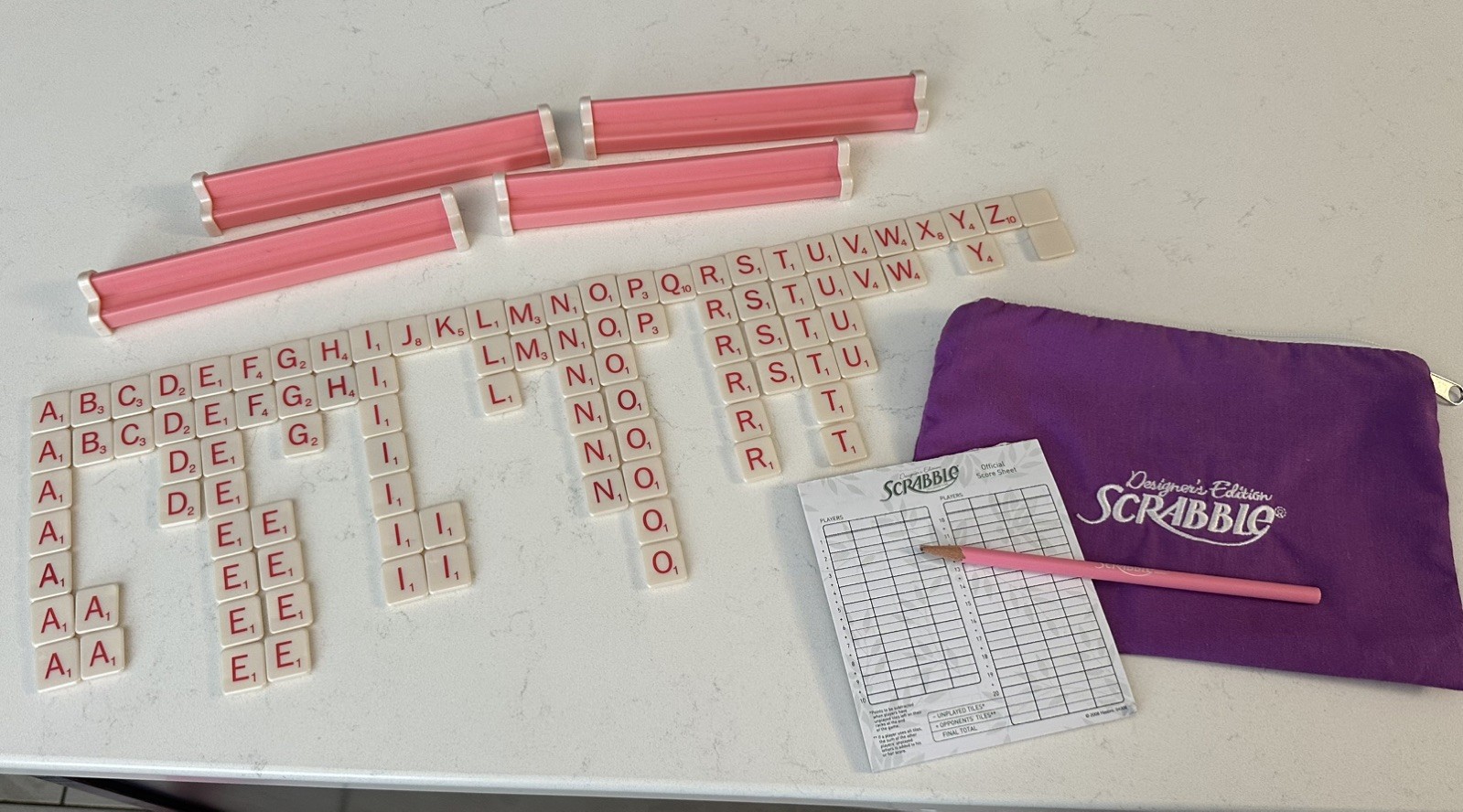 Designer’s Edition Scrabble 2008 Hasbro -Pink Toys R Us Missing 1 L No Board