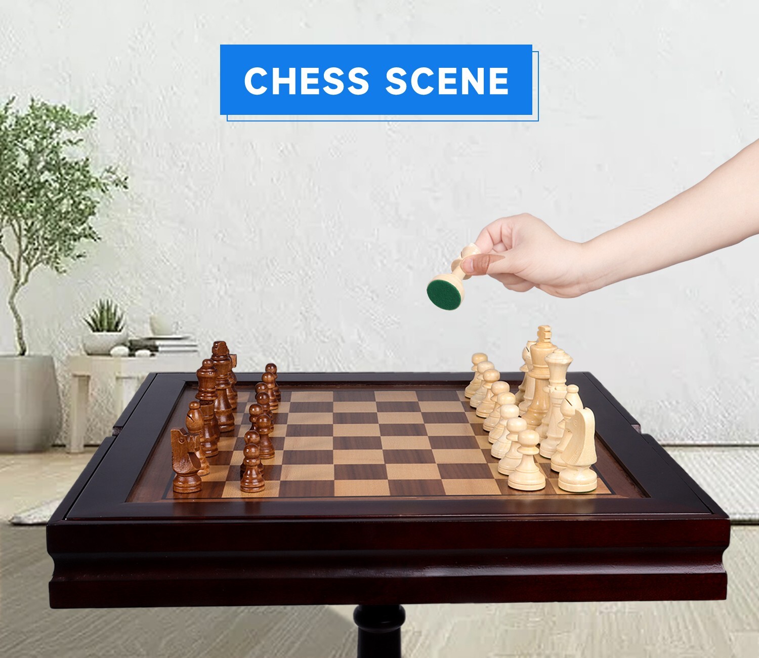 3-in-1 Mahogany Chess/Checkers/Backgammon Table with Chess/Checkers Game Pieces