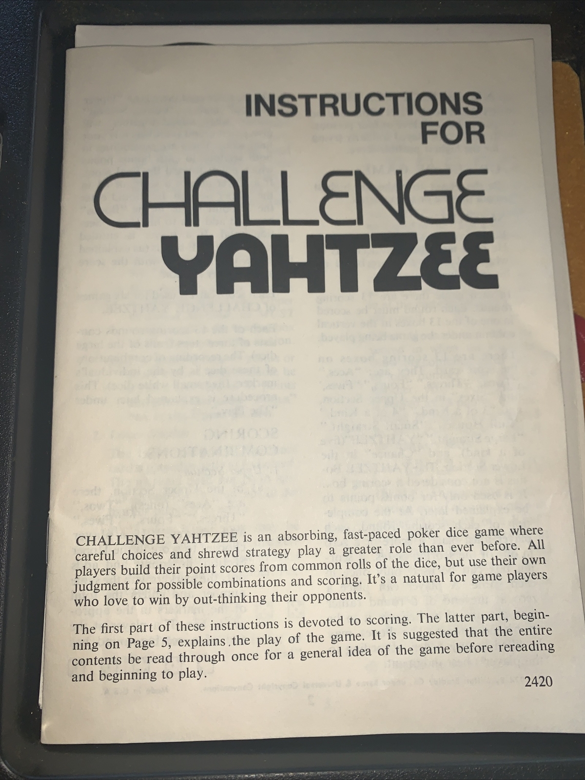 Challenge Yahtzee by Lowe games 1974 Complete Tony Randall Vintage Board Game