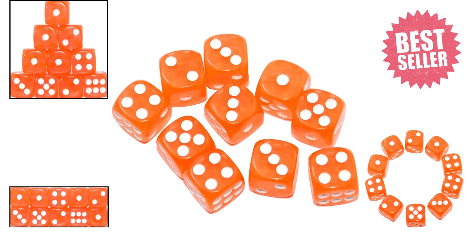 10-Pack 16mm Transparent D6 Dice in Orange – Perfect for Tabletop Gaming