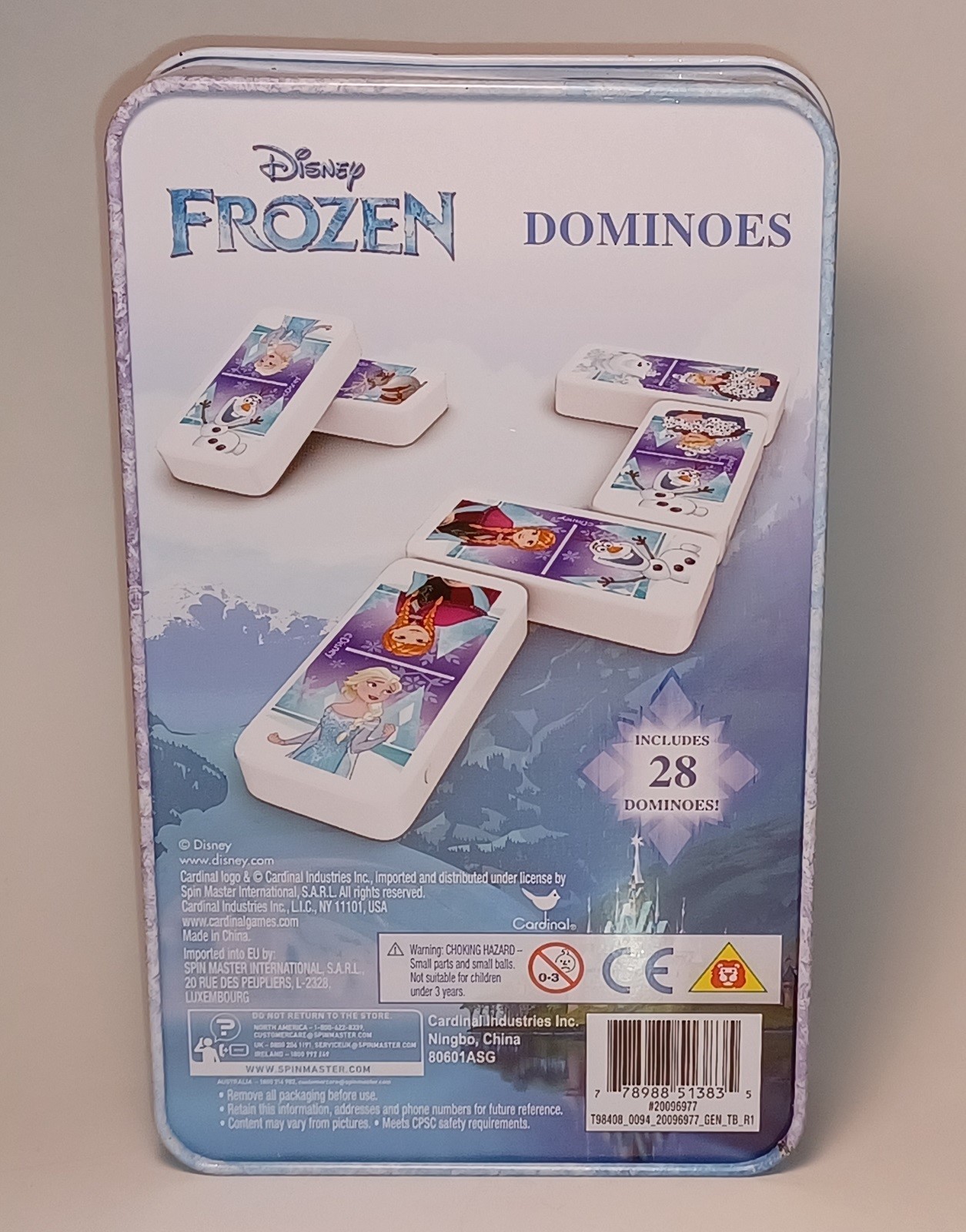 Disney Frozen Dominoes Game 28 pieces with tin Cardinal Spin Master