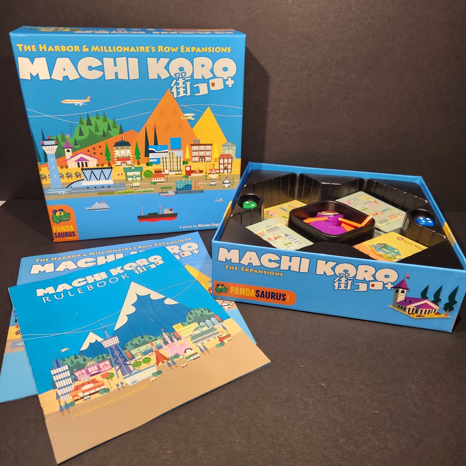 Machi Koro Card Game BASE PLUS 2 expansions Harbor and Millionaire’s Row in box