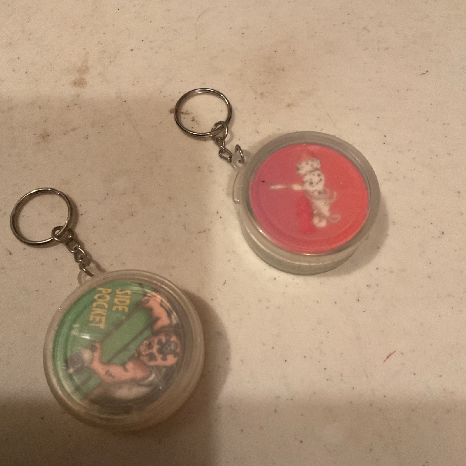 2 Vintage POG Game Pieces Slammers Storage Container Keychain Pogs Keyring Lot