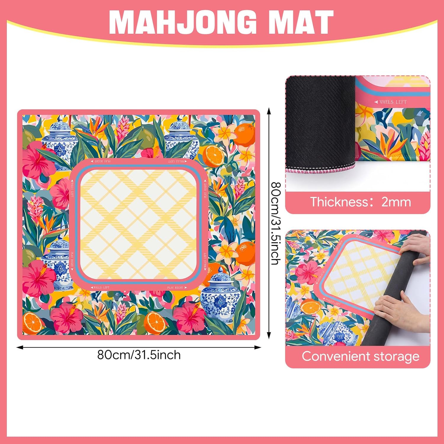 Drydiet Yellow Lemon Mahjong Mat for Table 31.5 x 31.5 Inch American Mahjong Mat